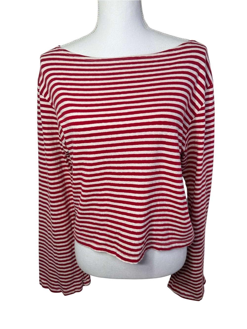 MOTHER The Skipper Bell Red Natural Breton Stripe Boat Neck Top M